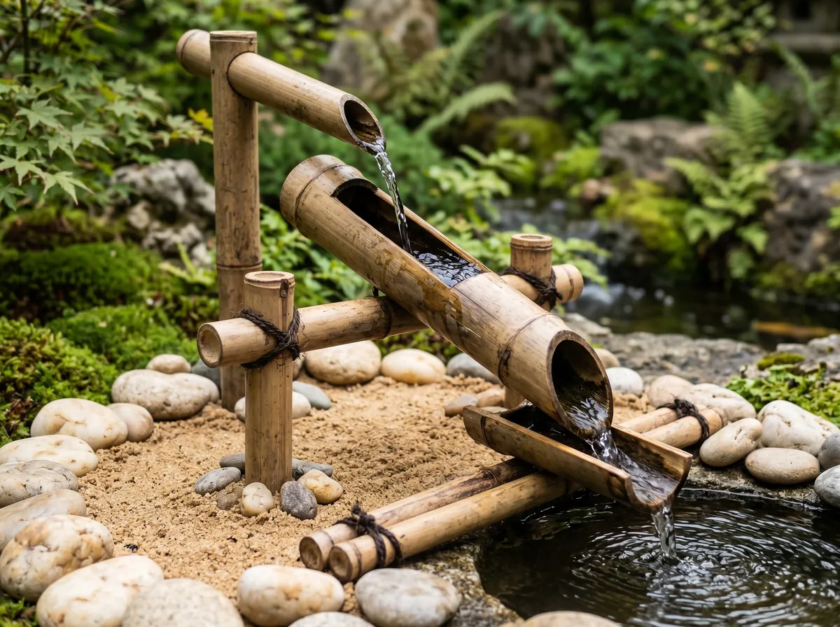 Bamboo water fountain, a system that runs on its own
